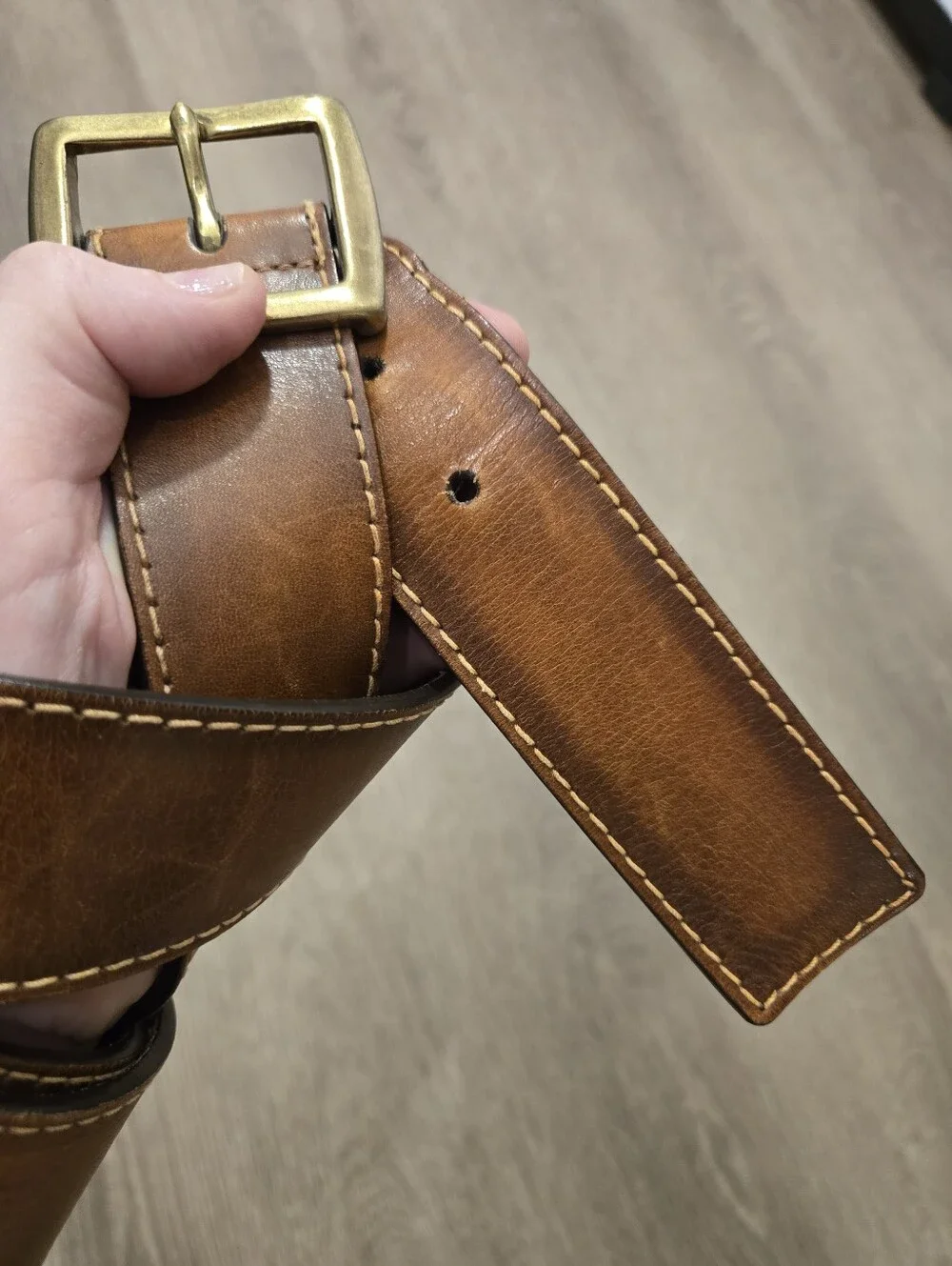 Mens Cole Haan Burnished Brown Leather Belt Grunge Rustic Size 36 Western VTG